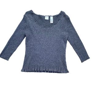 Emma James Gray Ribbed Scoop Neck 3/4 Sleeve Pullover Sweater Women Size LP